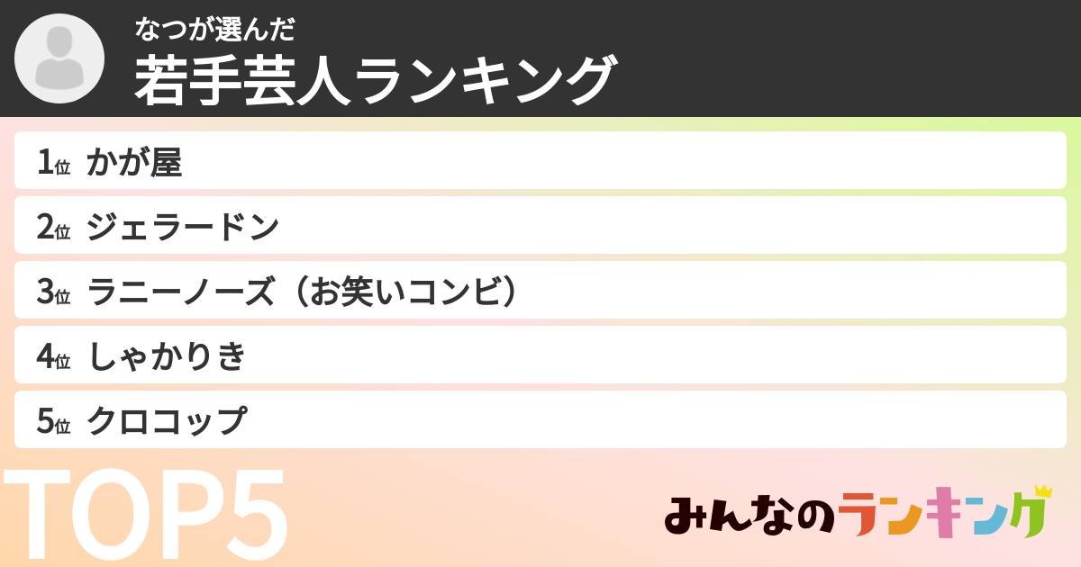 なつさんの「若手芸人ランキング」