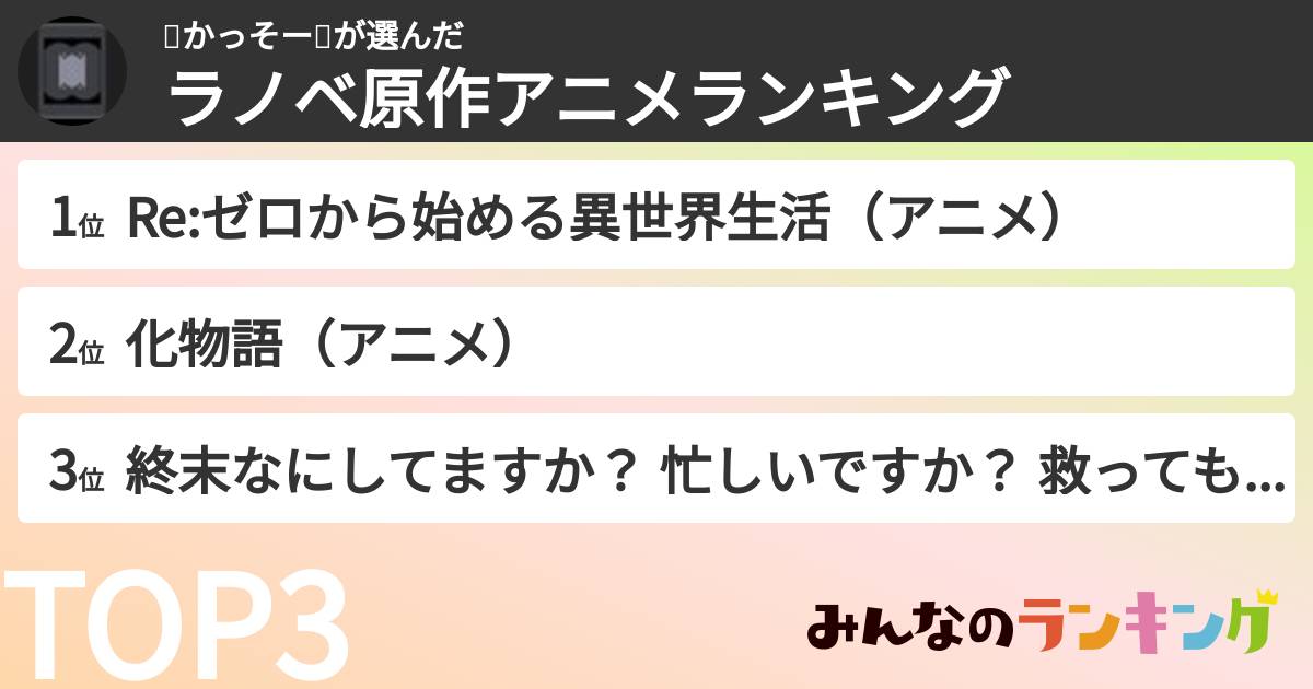 👼かっそー🤪さんの「ラノベ原作アニメランキング」