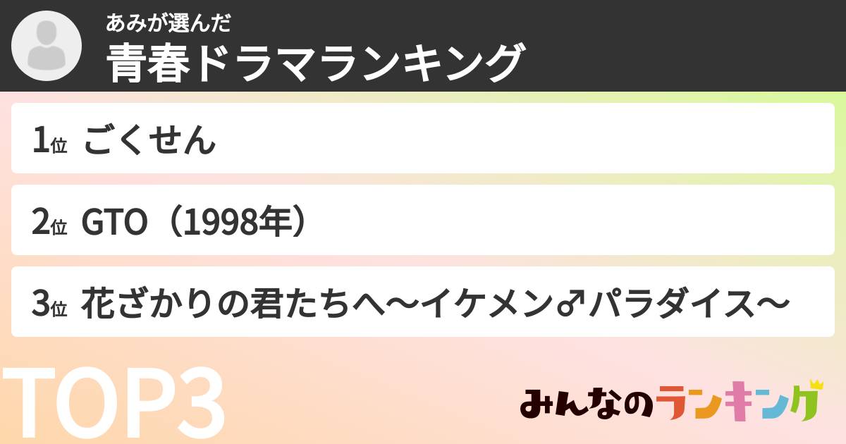 あみさんの「青春ドラマランキング」