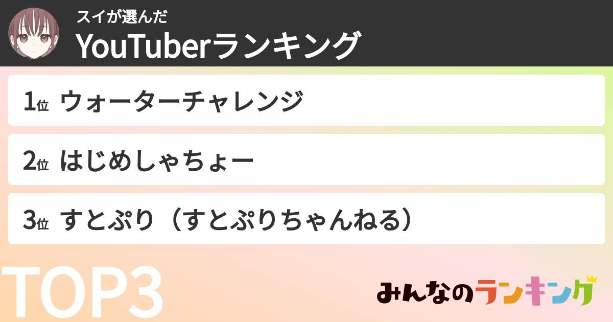 スイさんの「YouTuberランキング」