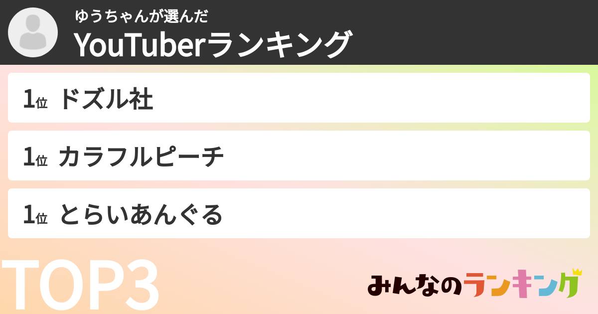 ゆうちゃんさんの「YouTuberランキング」