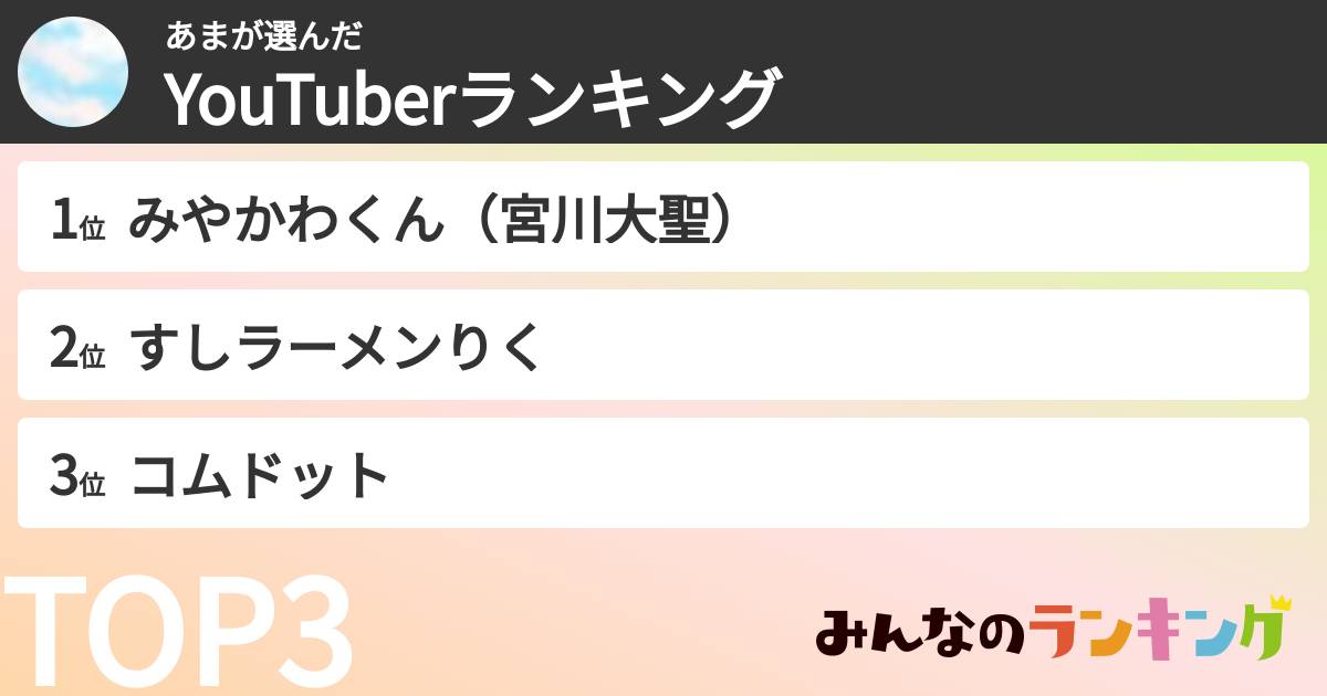 あまさんの「YouTuberランキング」
