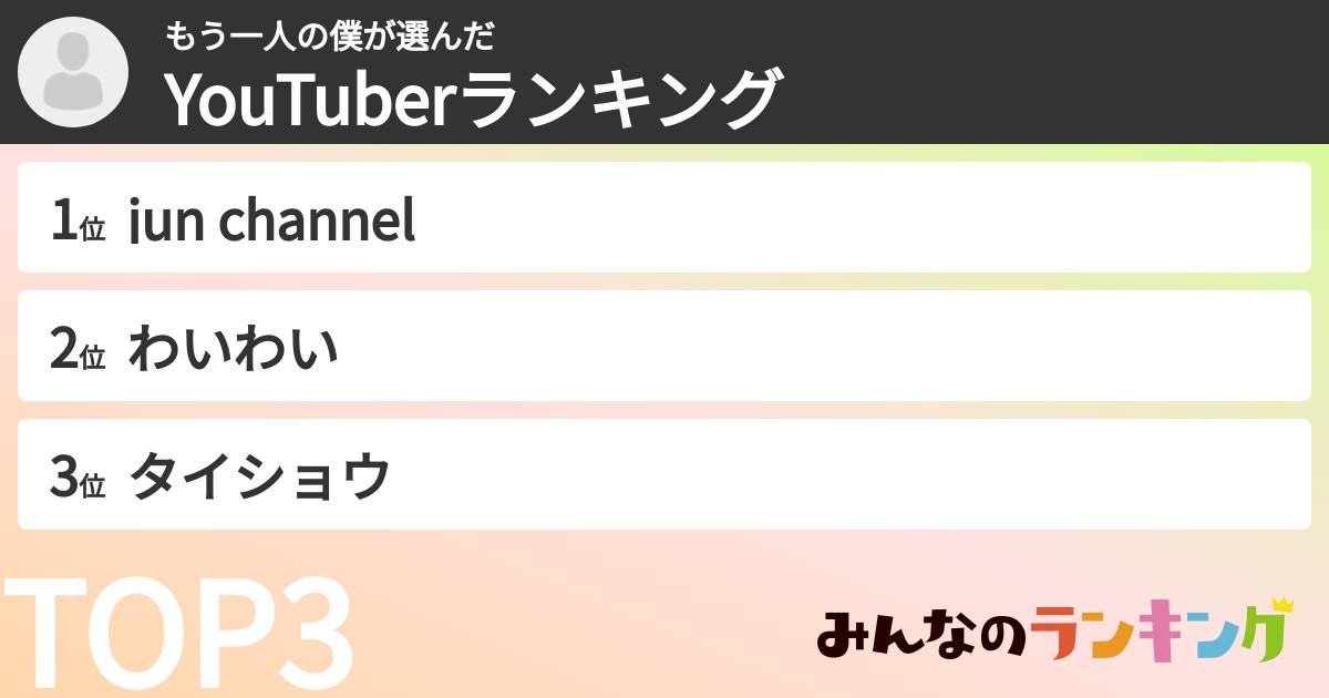 もう一人の僕さんの「YouTuberランキング」