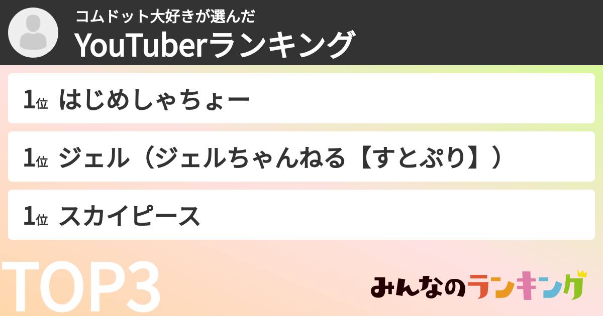 コムドット大好きさんの「YouTuberランキング」