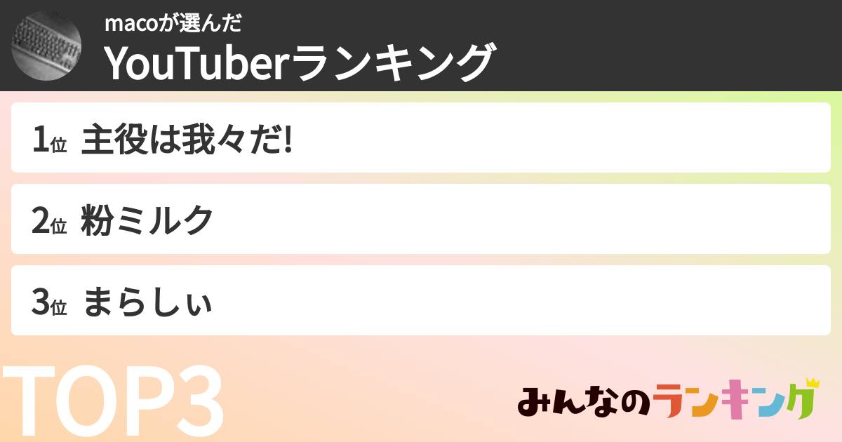 macoさんの「YouTuberランキング」
