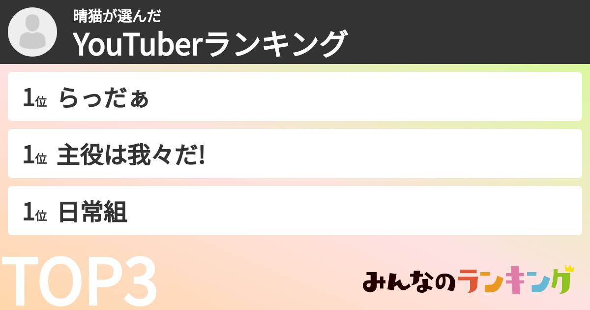 晴猫さんの「YouTuberランキング」