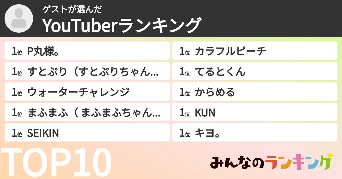 ゲストさんの「YouTuberランキング」