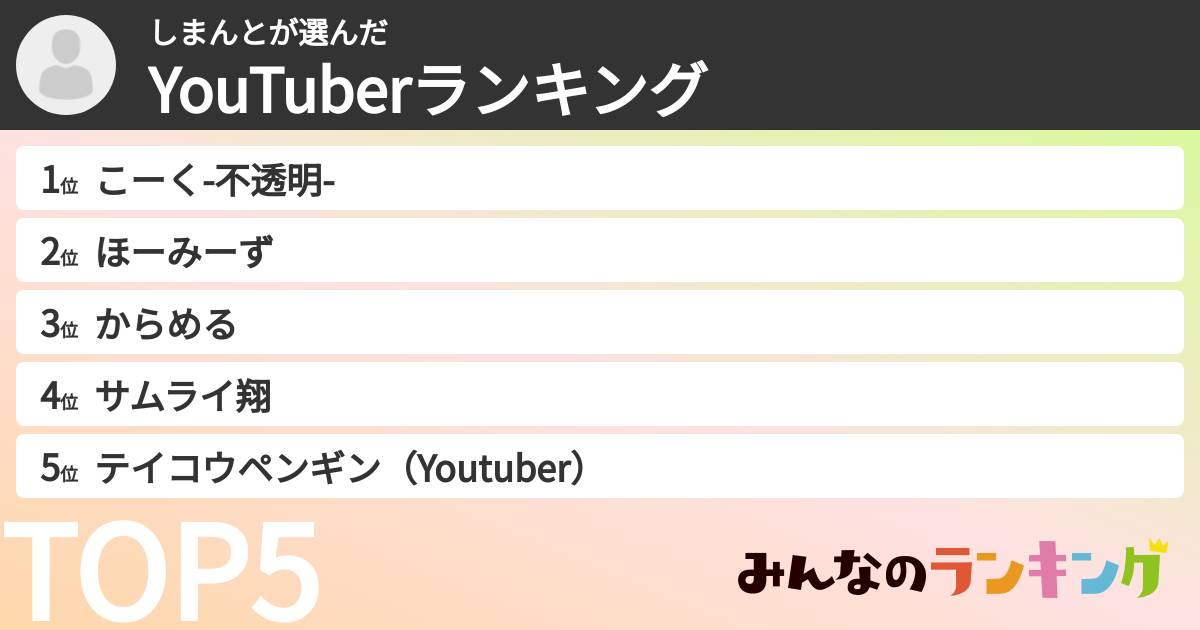 しまんとさんの「YouTuberランキング」