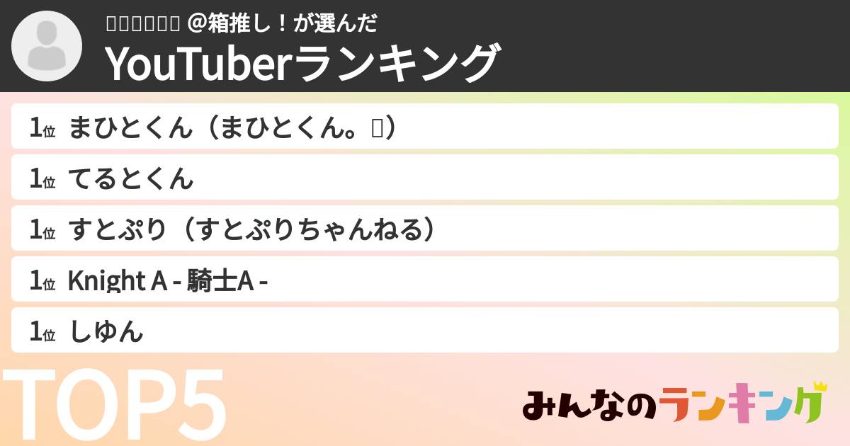 ⚔️💚💛💗❤️💙 @箱推し!さんの「YouTuberランキング」