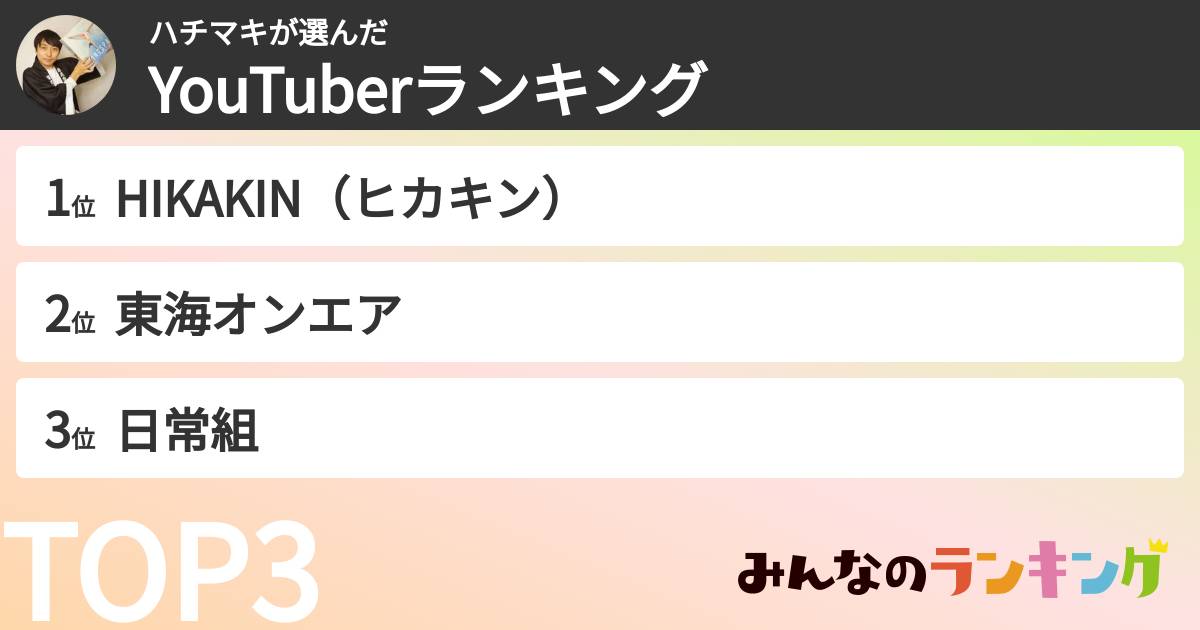 ハチマキさんの「YouTuberランキング」