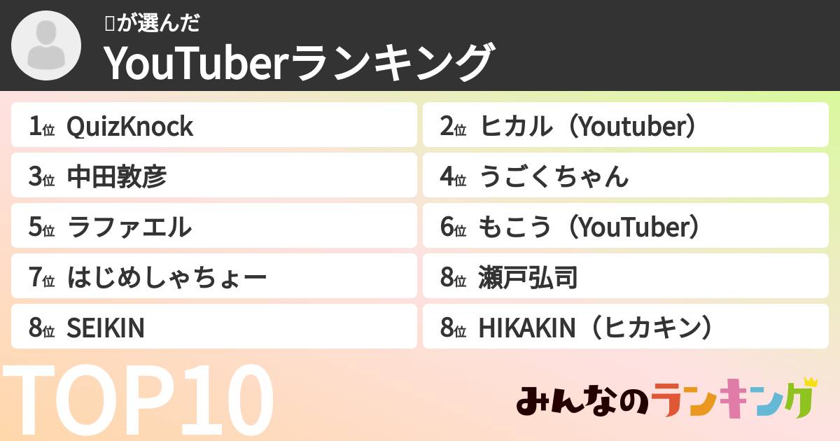 ٴさんの「YouTuberランキング」