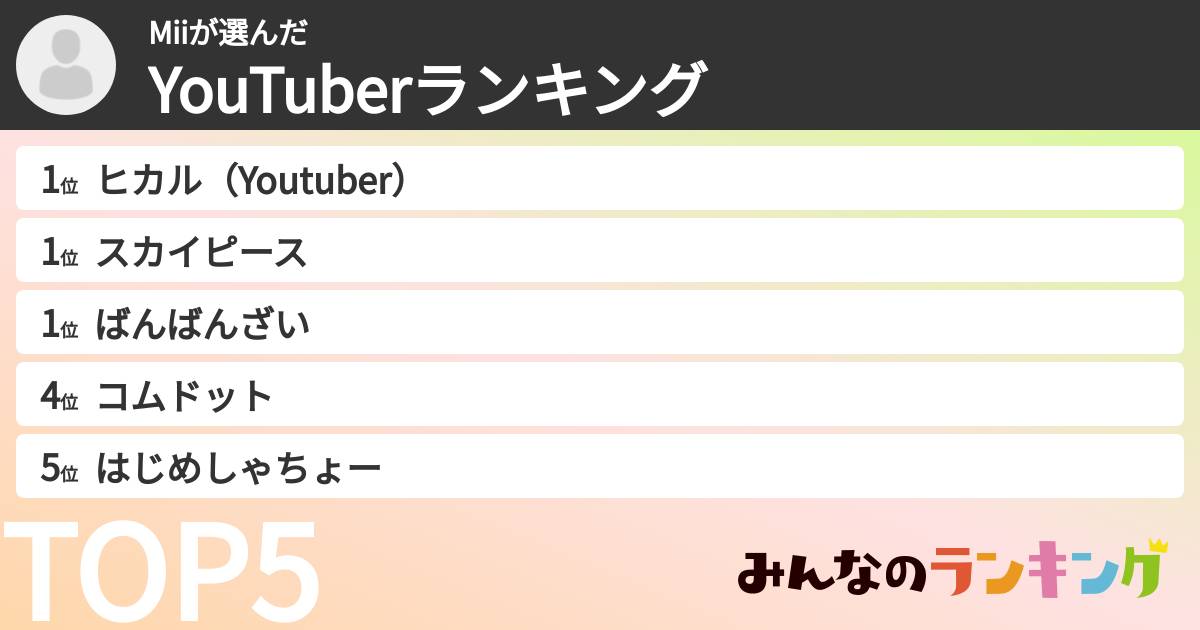 Miiさんの「YouTuberランキング」
