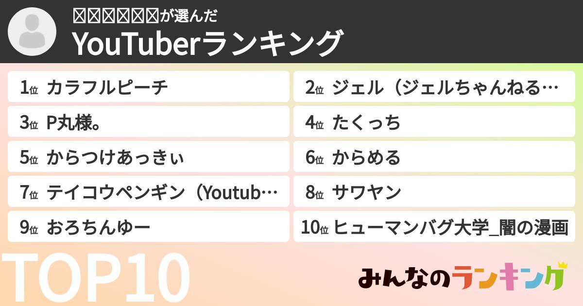 𝓚𝓚𝓜𝓞𝓞𝓝さんの「YouTuberランキング」