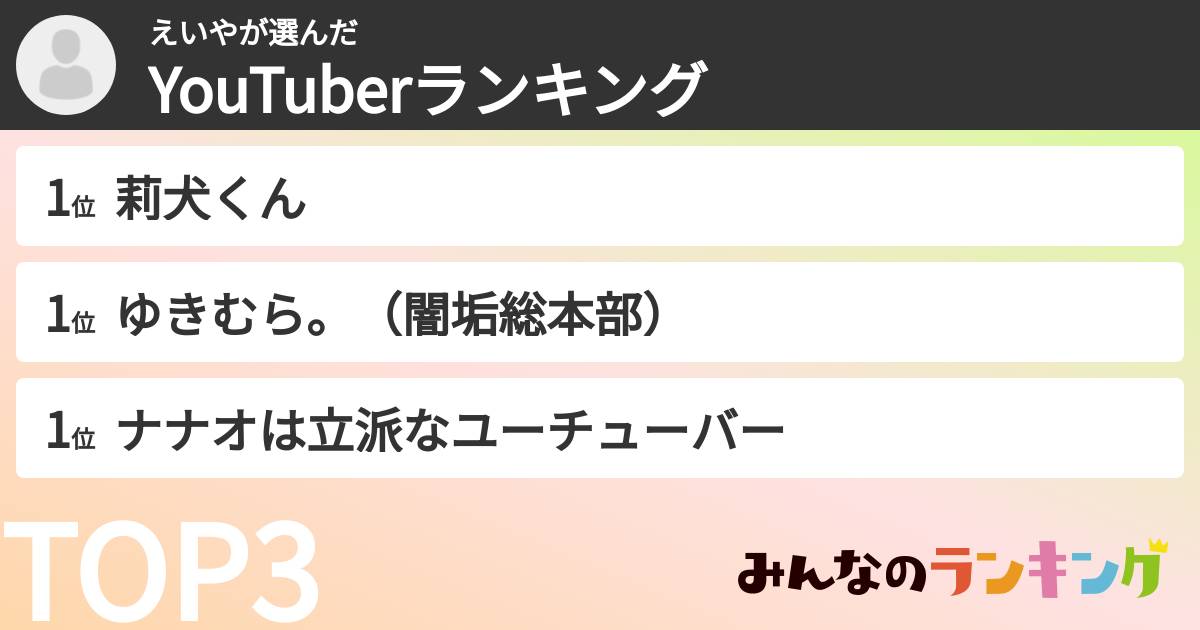 えいやさんの「YouTuberランキング」