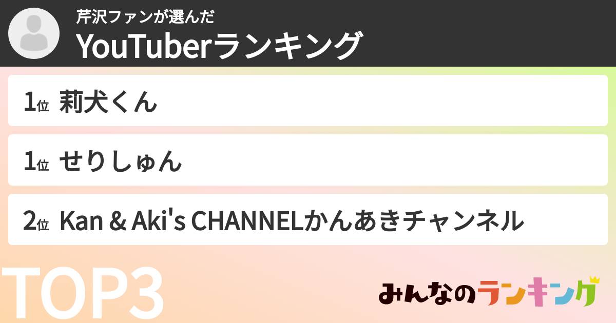 芹沢ファンさんの「YouTuberランキング」
