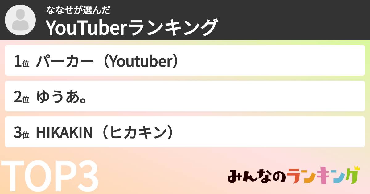 ななせさんの「YouTuberランキング」