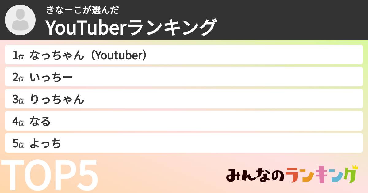 きなーこさんの「YouTuberランキング」