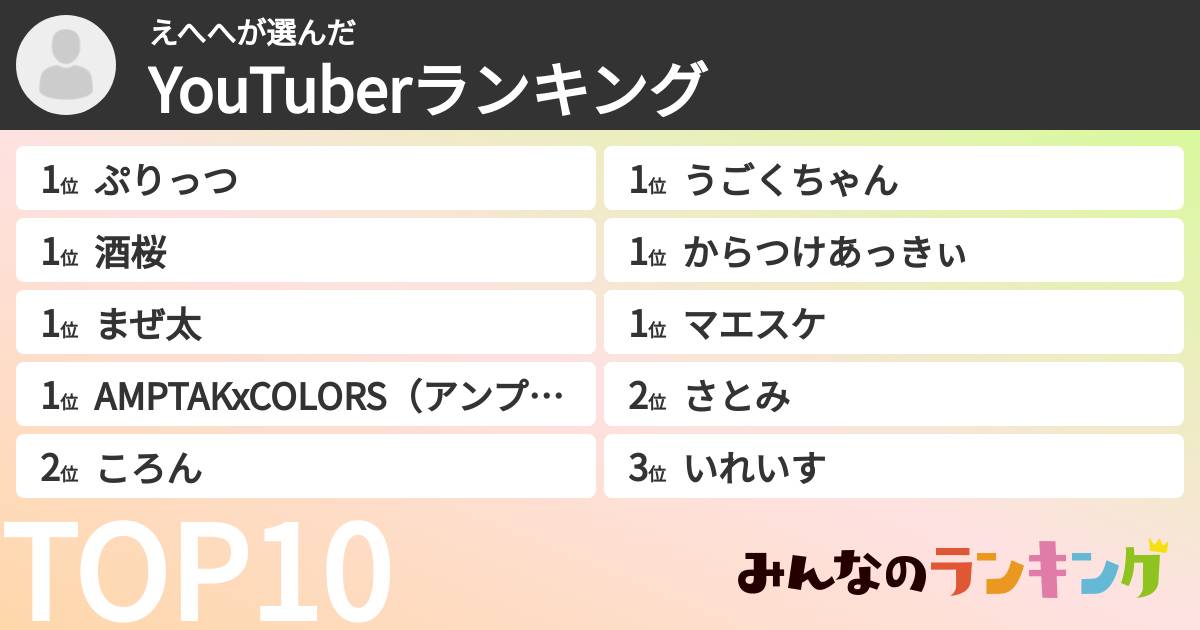 えへへさんの「YouTuberランキング」