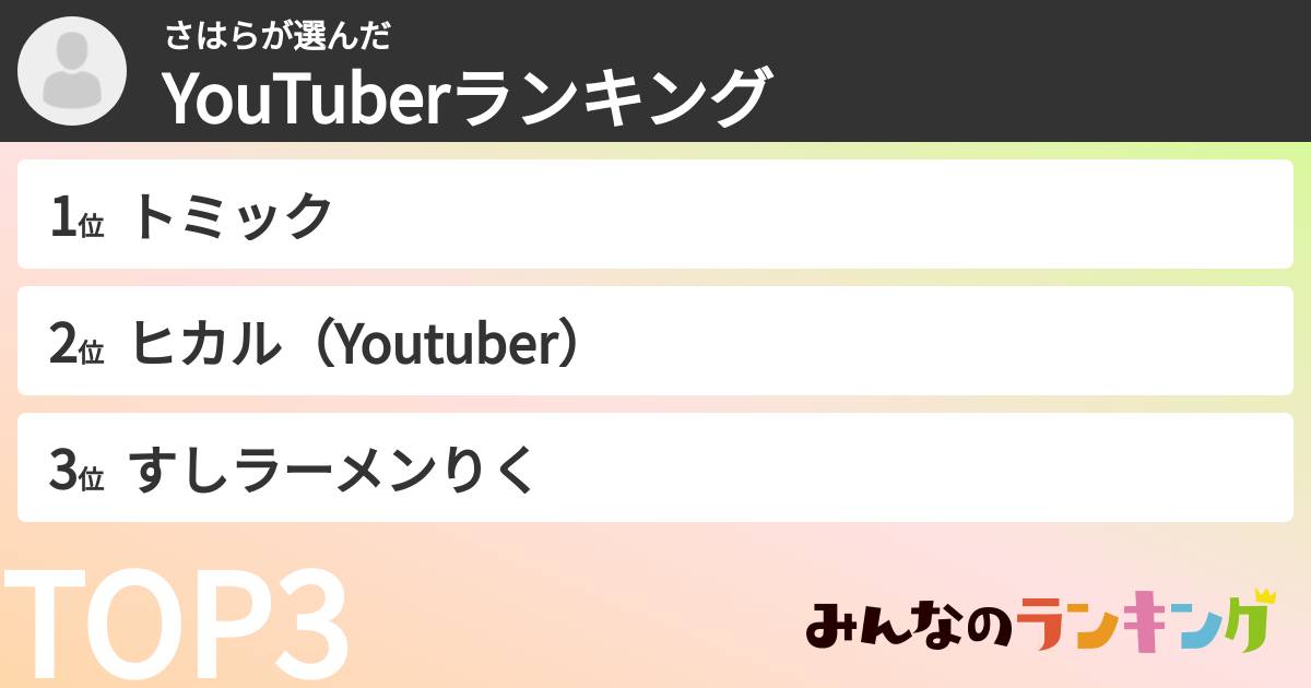 さはらさんの「YouTuberランキング」
