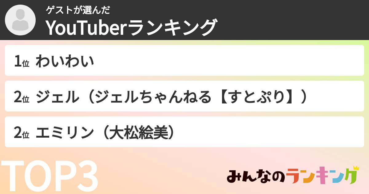 ゲストさんの「YouTuberランキング」