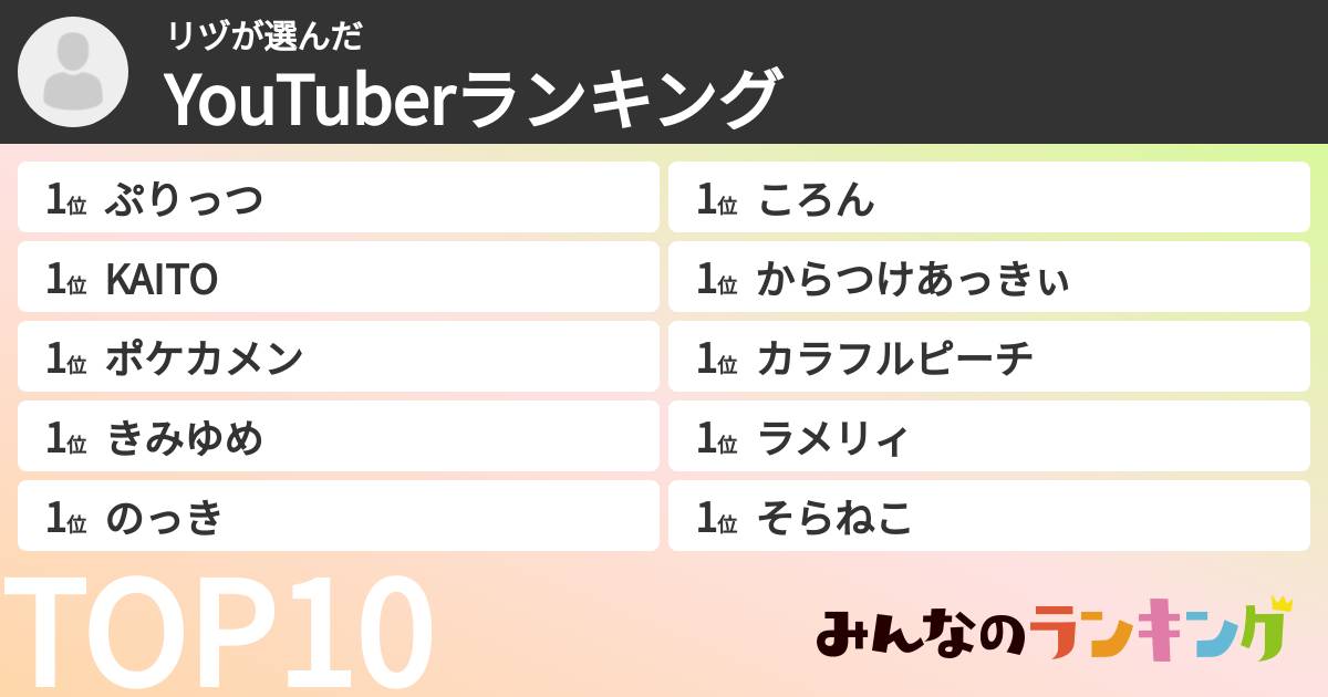 リヅさんの「YouTuberランキング」