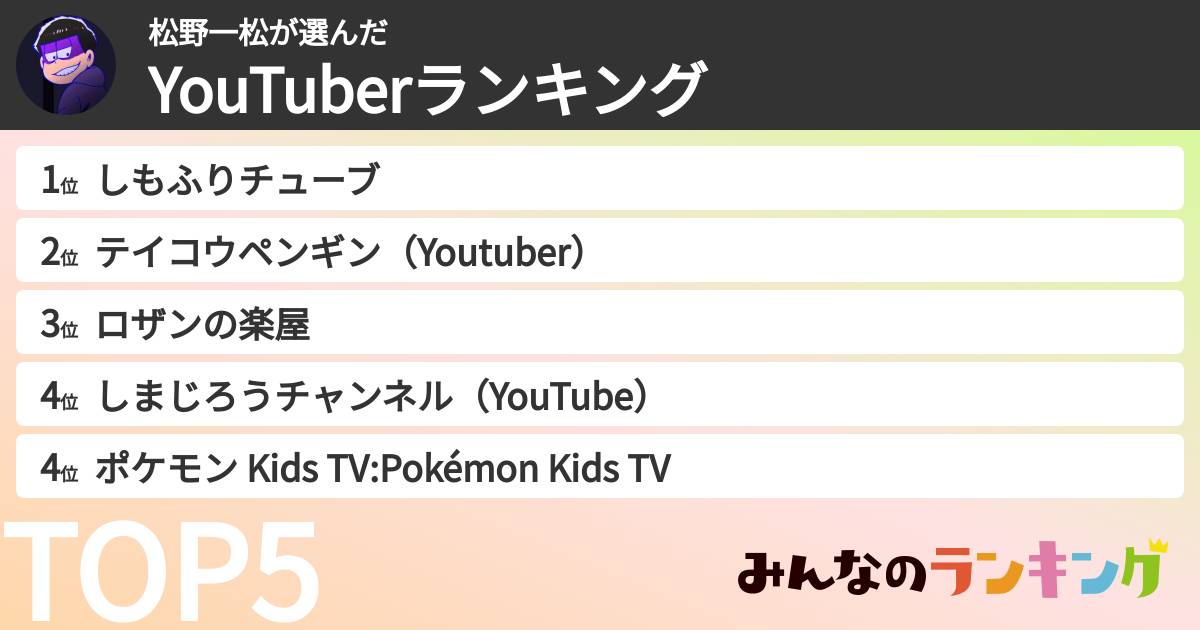 松野一松さんの「YouTuberランキング」