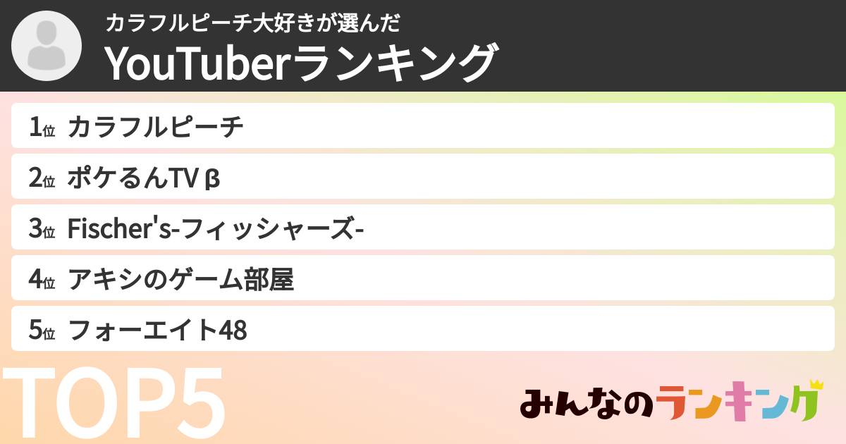 カラフルピーチ大好きさんの「YouTuberランキング」