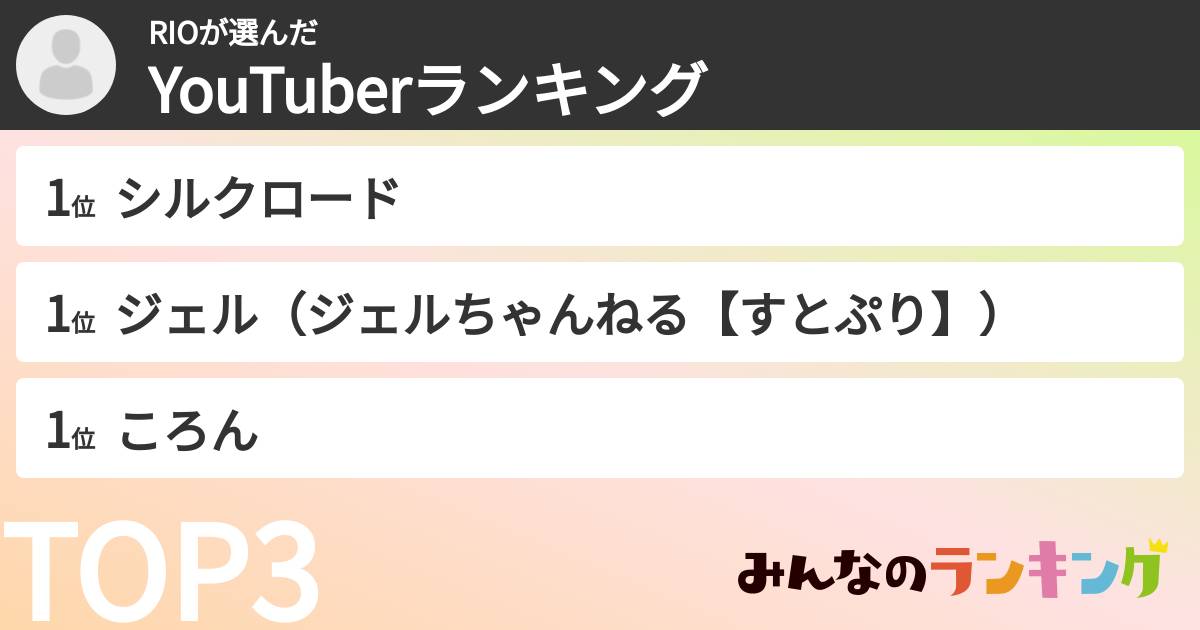 RIOさんの「YouTuberランキング」