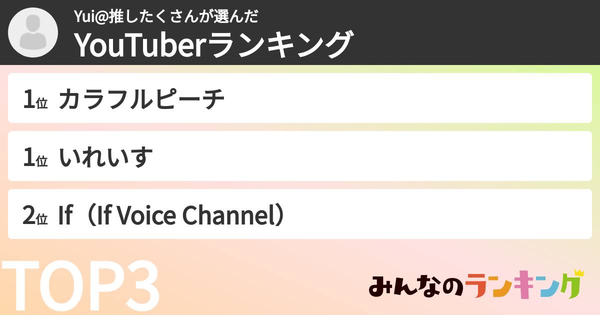 Yui@推したくさんさんの「YouTuberランキング」