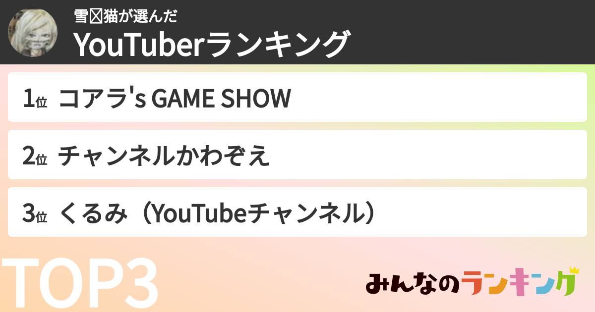 雪❅猫さんの「YouTuberランキング」