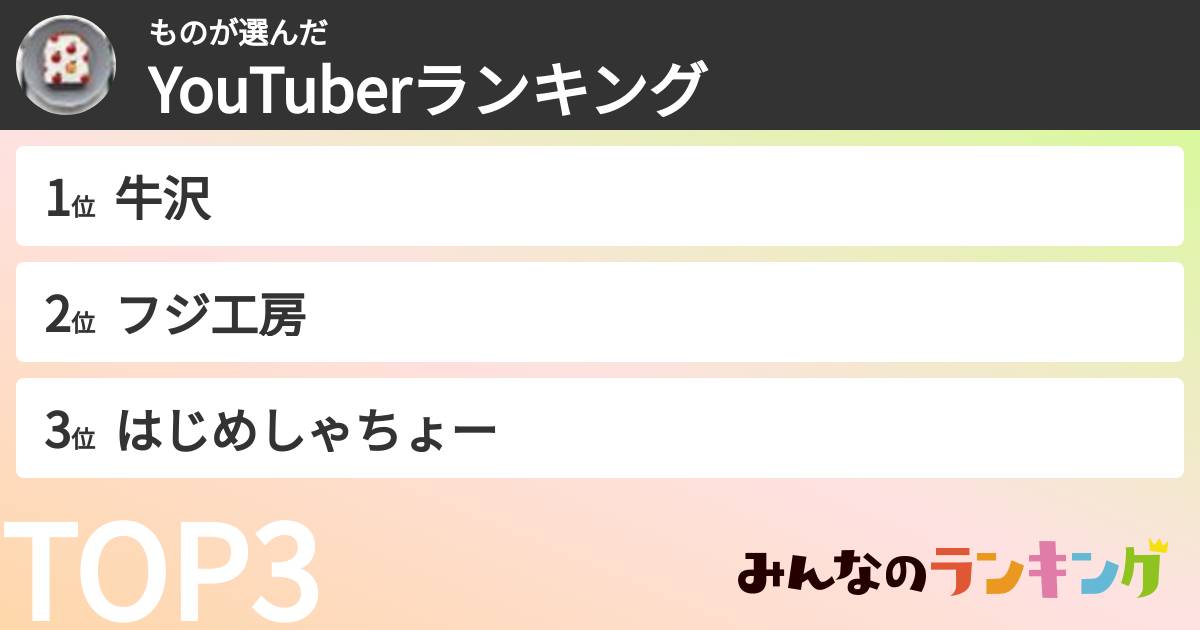 ものさんの「YouTuberランキング」