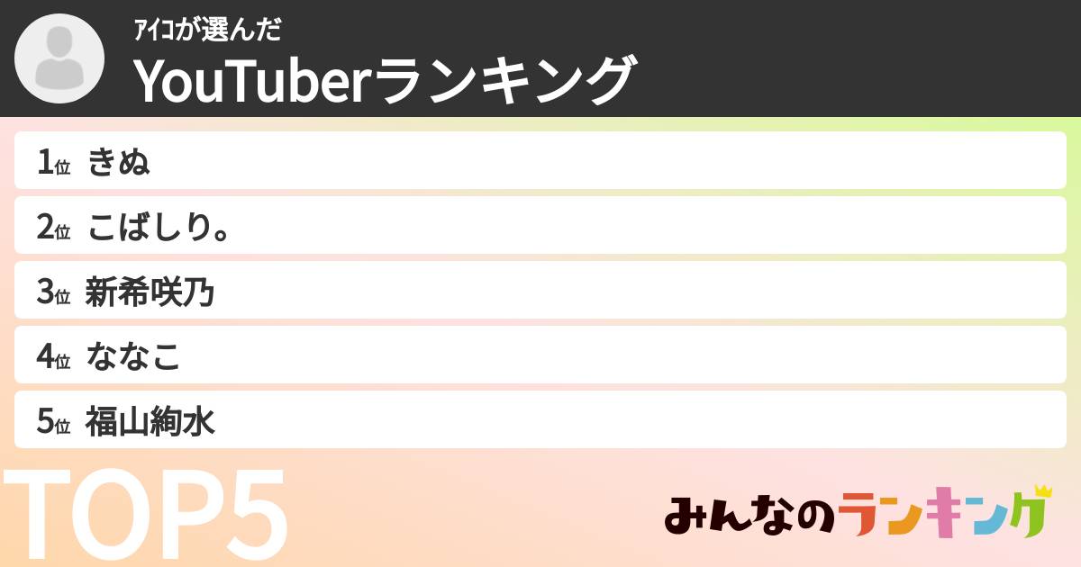 ｱｲｺさんの「YouTuberランキング」