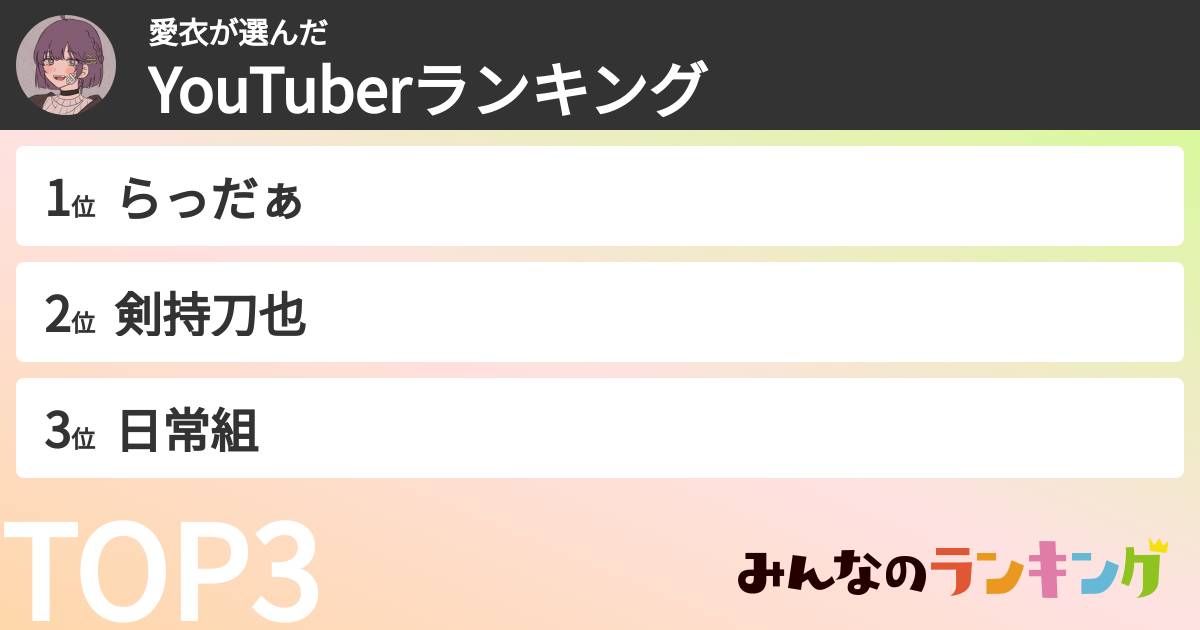 愛衣さんの「YouTuberランキング」