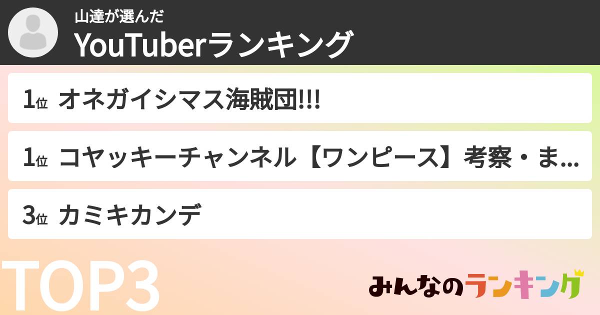山達さんの「YouTuberランキング」