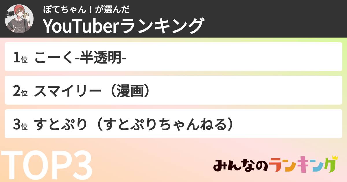 ぽてちゃん！さんの「YouTuberランキング」