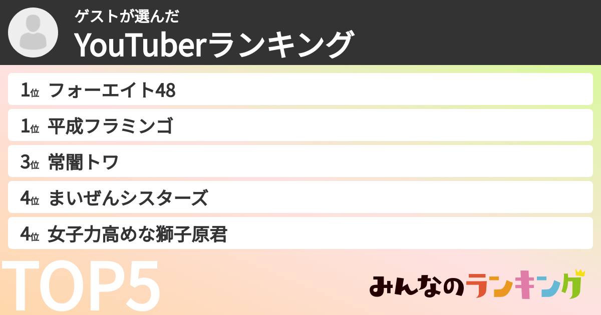 ゲストさんの「YouTuberランキング」