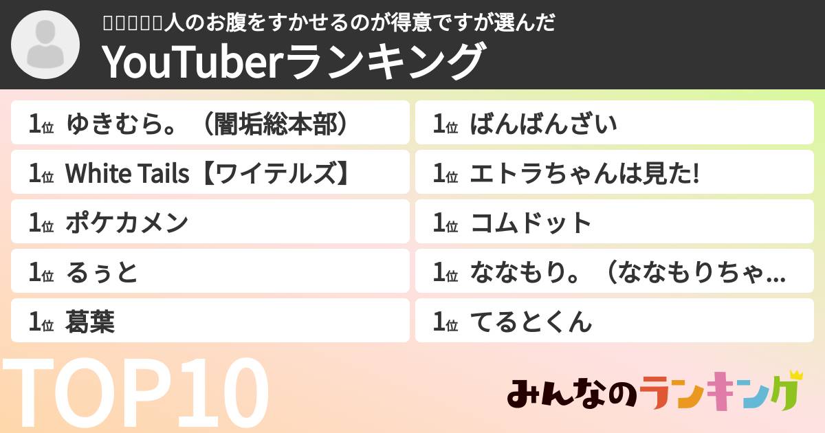 🍮🍨🍦🍩🥧人のお腹をすかせるのが得意ですさんの「YouTuberランキング」