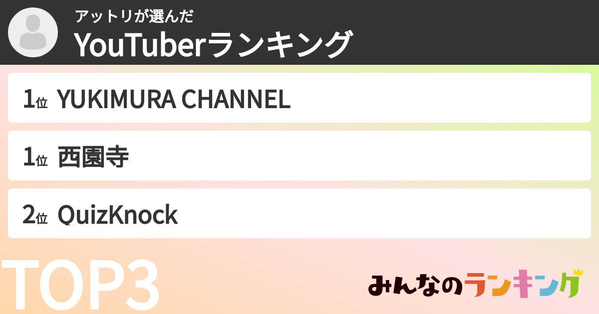 アットリさんの「YouTuberランキング」