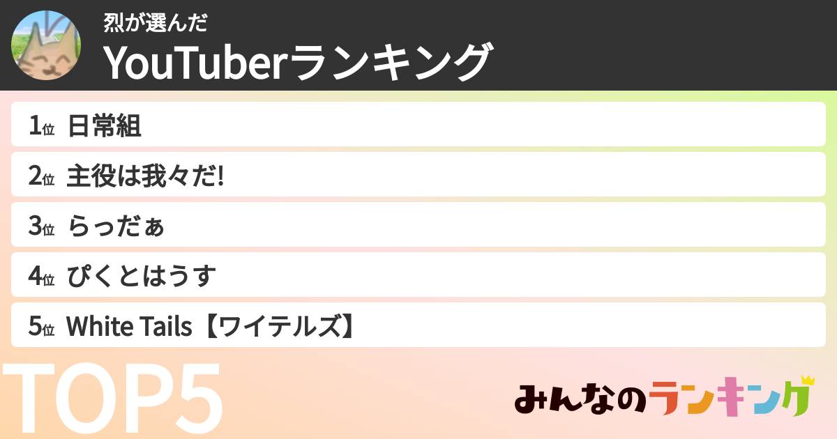烈さんの「YouTuberランキング」