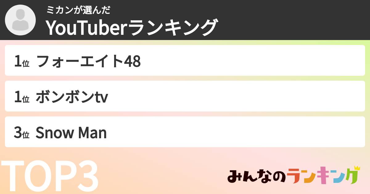 ミカンさんの「YouTuberランキング」