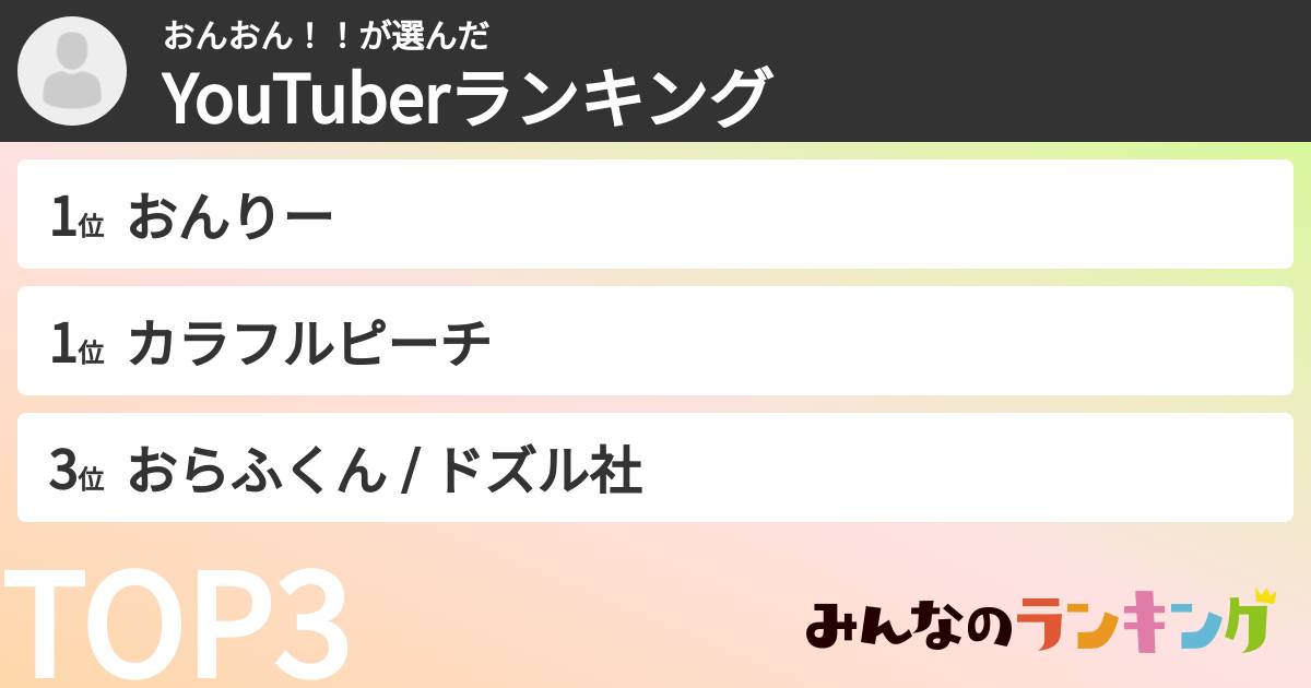 おんおん！！さんの「YouTuberランキング」