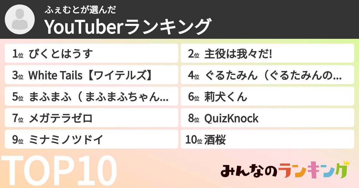ふぇむとさんの「YouTuberランキング」