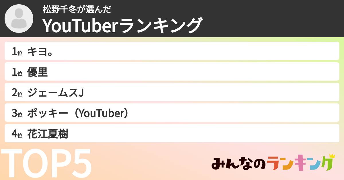 松野千冬さんの「YouTuberランキング」