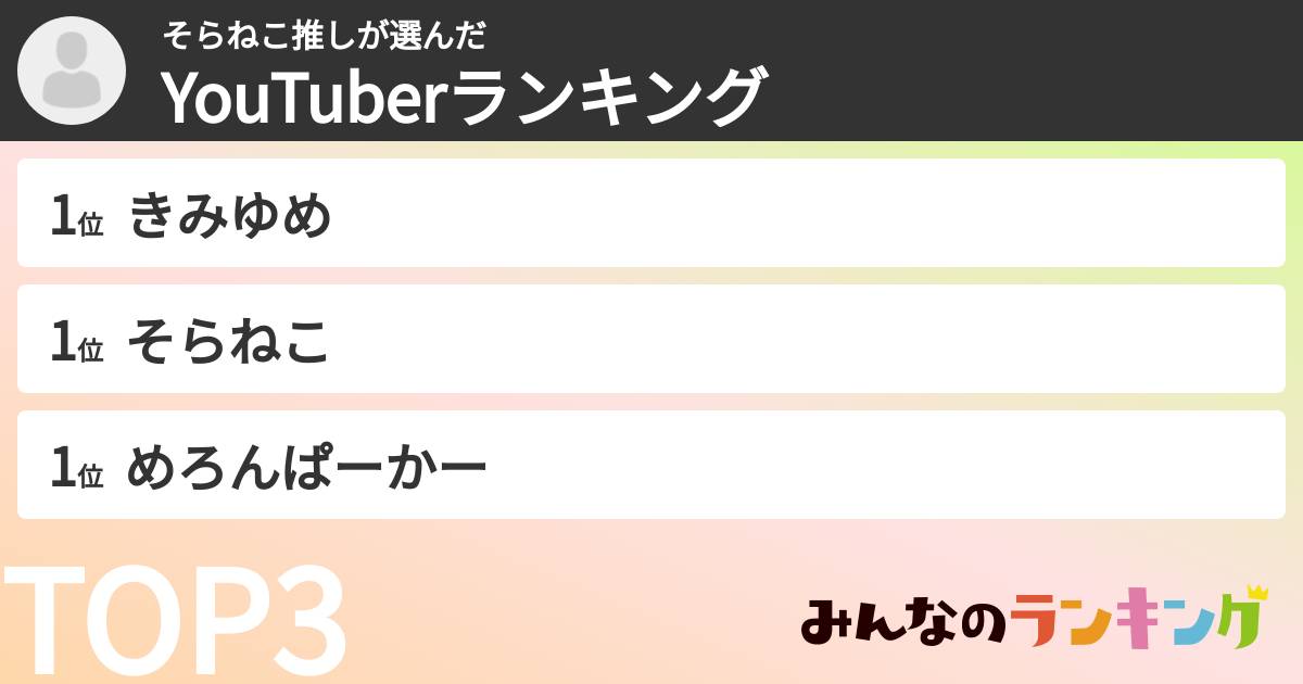 そらねこ推しさんの「YouTuberランキング」