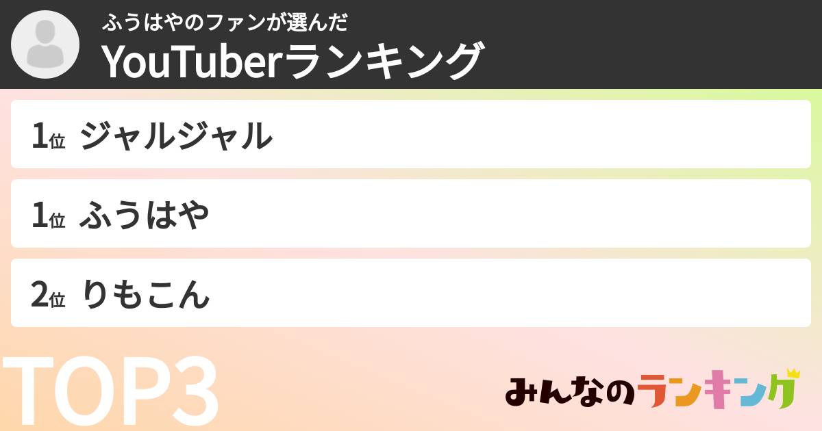 ふうはやのファンさんの「YouTuberランキング」