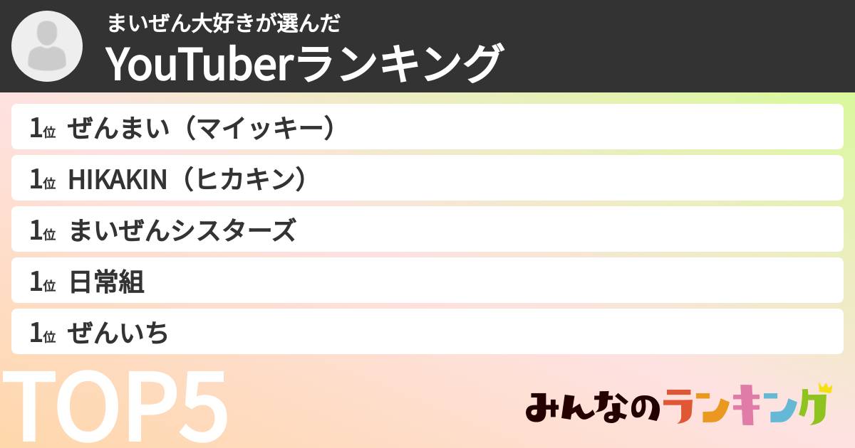 まいぜん大好きさんの「YouTuberランキング」