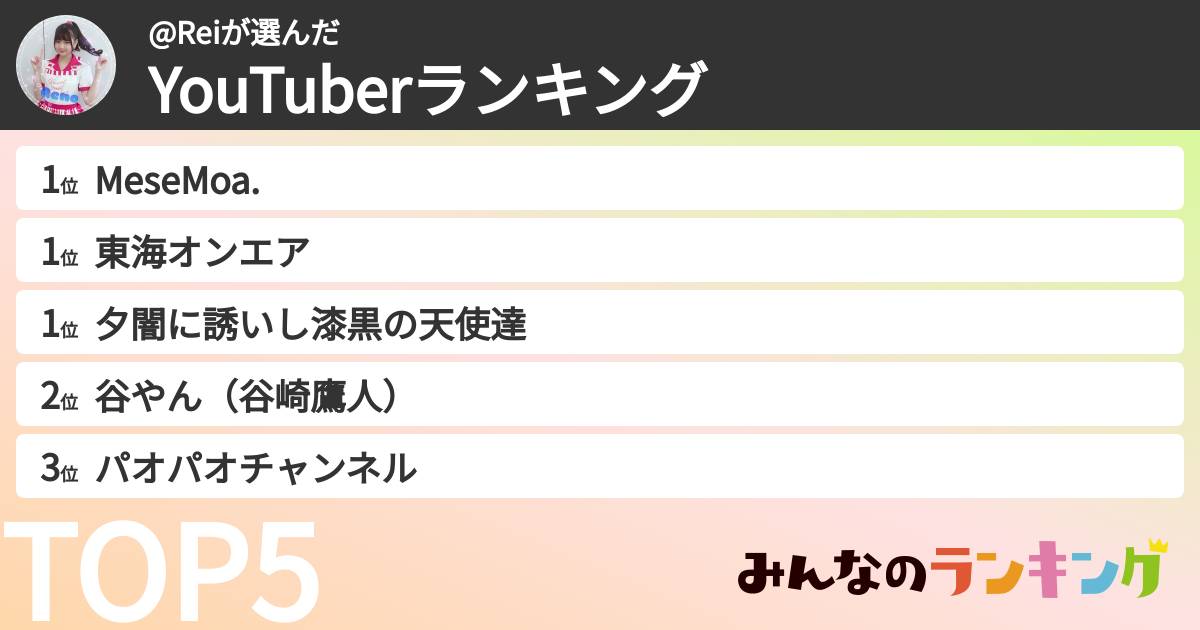 @Reiさんの「YouTuberランキング」