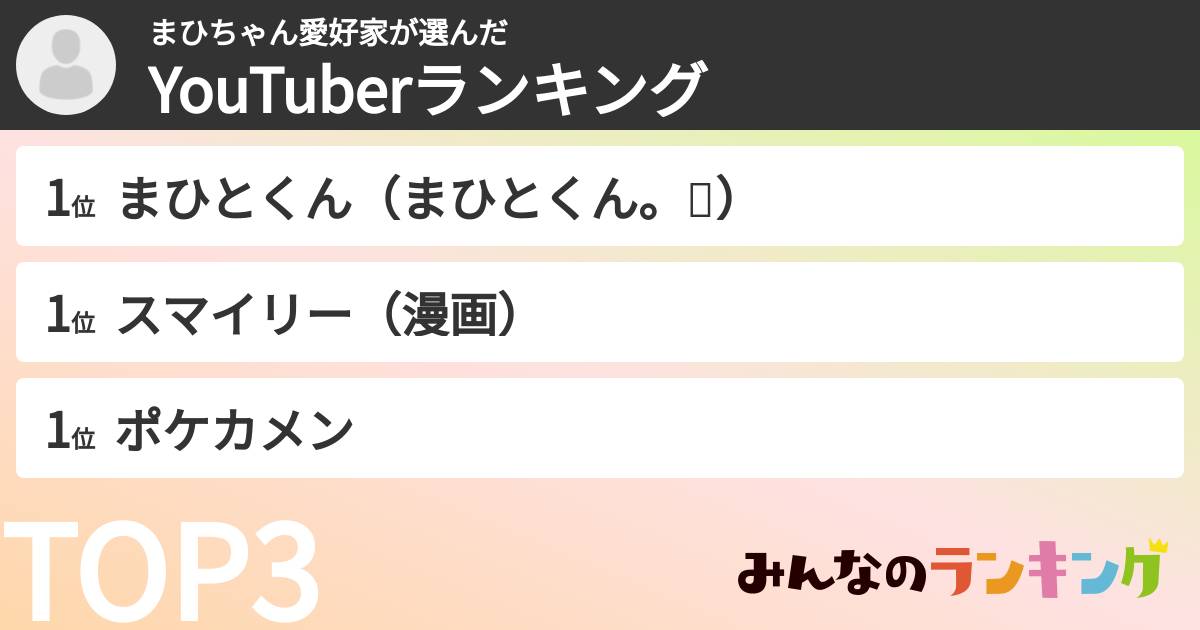 まひちゃん愛好家さんの「YouTuberランキング」