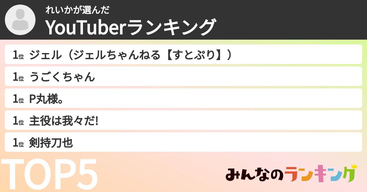 れいかさんの「YouTuberランキング」