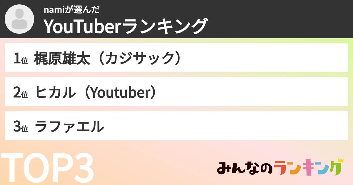 namiさんの「YouTuberランキング」